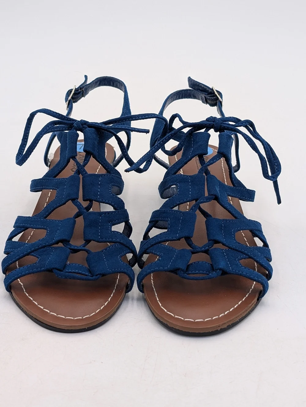 NWT Carlos Kiara2 Sz 7.5 Strappy Low-Wedge Rich Blue Fabric Upper Silver Buckles